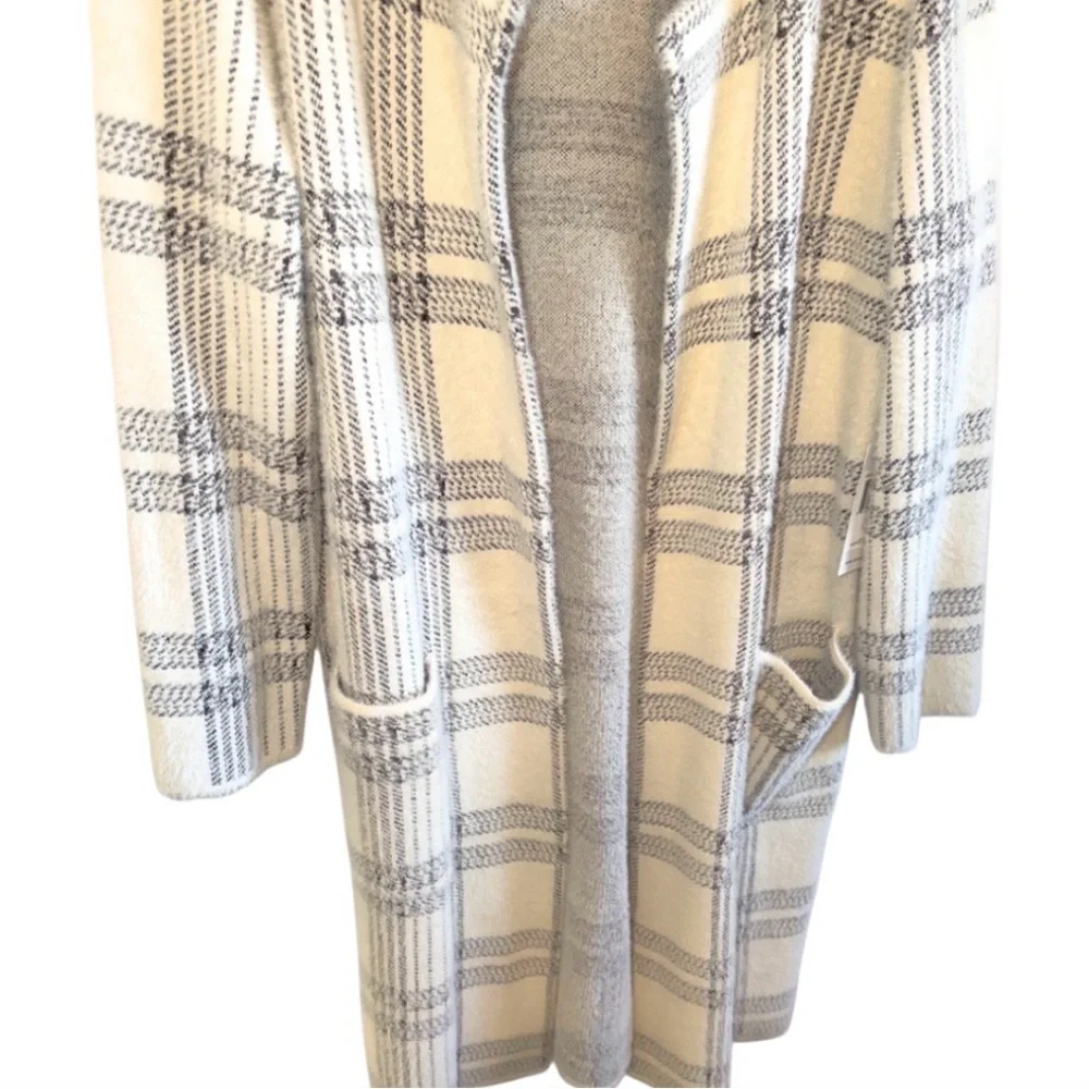 NWT! Cyrus Open Plaid Mink Sweater Coat Large Longline Contemporary Warm Pockets